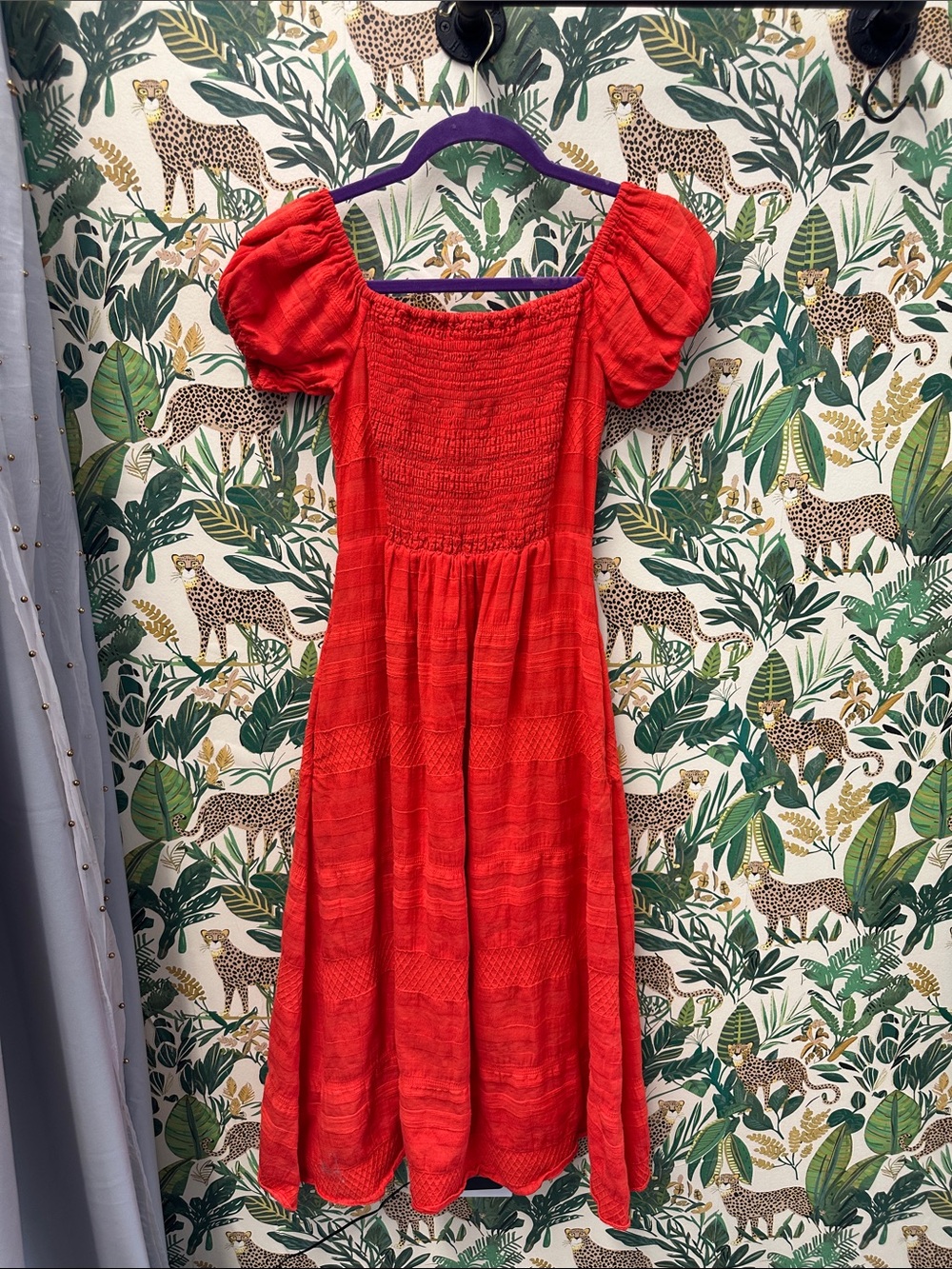 Tanya Taylor Red Puff-Sleeve Dress